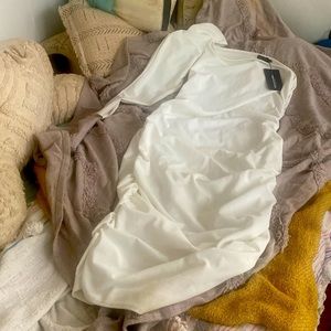 PLT - plus size one shoulder, ruched dress in white